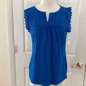 NWT Talbots blue sleeveless tee with lace detail